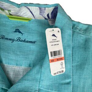 Tommy Bahama Sea Glass Linen Camp Shirt 3XLT Tall Aqua Button Up NWT $110 MSRP